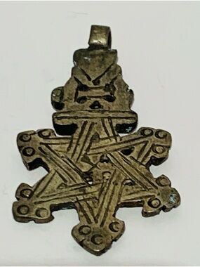 Antique Handmade Ethiopian Star of David Pendant 1.5” x 2.75” (#10)